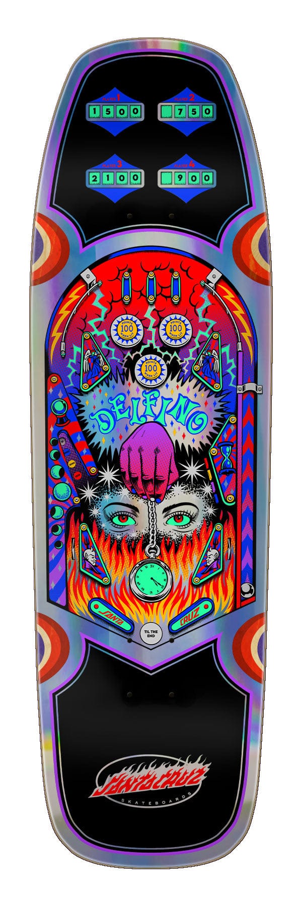 Delfino Pinball Santa Cruz Shaped Skateboard Deck - main product image
